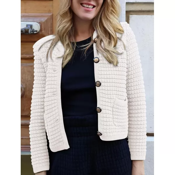 imagePRETTYGARDEN Womens 2023 Cardigan Sweaters Fall Open Front Button Down Long Sleeve Pockets Casual Chunky Knit Shirt OuterwearWhite