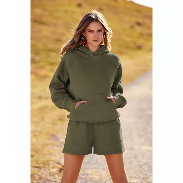 imagePRETTYGARDEN Womens 2023 Fall 2 Piece Outfits Sweatsuits Hoodie Sweatshirt And Lounge Shorts Tracksuit SetsArmy Green