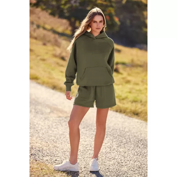 imagePRETTYGARDEN Womens 2023 Fall 2 Piece Outfits Sweatsuits Hoodie Sweatshirt And Lounge Shorts Tracksuit SetsArmy Green