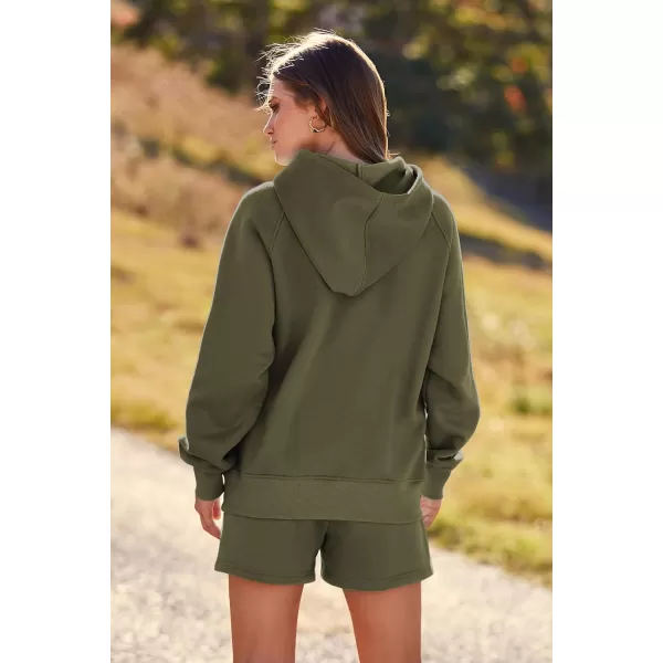 imagePRETTYGARDEN Womens 2023 Fall 2 Piece Outfits Sweatsuits Hoodie Sweatshirt And Lounge Shorts Tracksuit SetsArmy Green