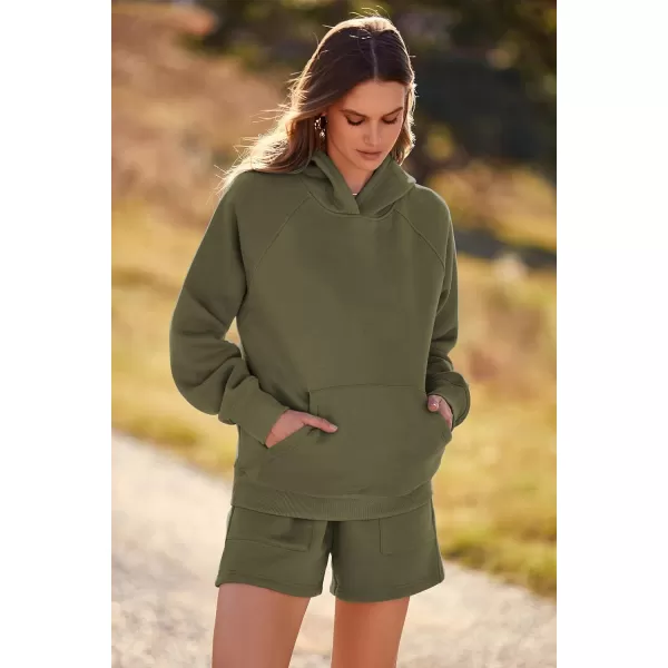 imagePRETTYGARDEN Womens 2023 Fall 2 Piece Outfits Sweatsuits Hoodie Sweatshirt And Lounge Shorts Tracksuit SetsArmy Green