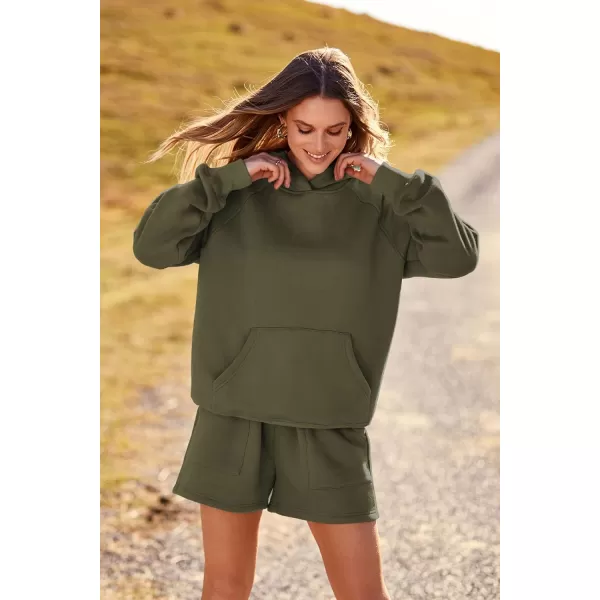imagePRETTYGARDEN Womens 2023 Fall 2 Piece Outfits Sweatsuits Hoodie Sweatshirt And Lounge Shorts Tracksuit SetsArmy Green