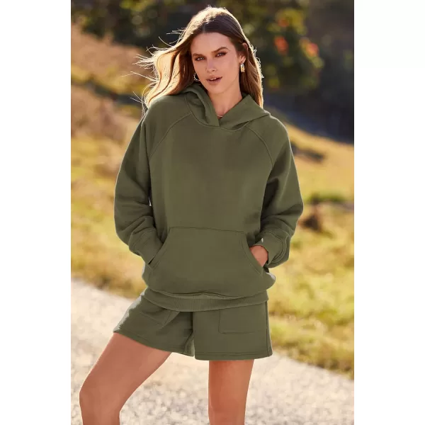 imagePRETTYGARDEN Womens 2023 Fall 2 Piece Outfits Sweatsuits Hoodie Sweatshirt And Lounge Shorts Tracksuit SetsArmy Green