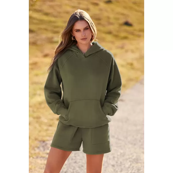 imagePRETTYGARDEN Womens 2023 Fall 2 Piece Outfits Sweatsuits Hoodie Sweatshirt And Lounge Shorts Tracksuit SetsArmy Green