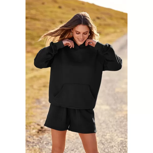 imagePRETTYGARDEN Womens 2023 Fall 2 Piece Outfits Sweatsuits Hoodie Sweatshirt And Lounge Shorts Tracksuit SetsBlack
