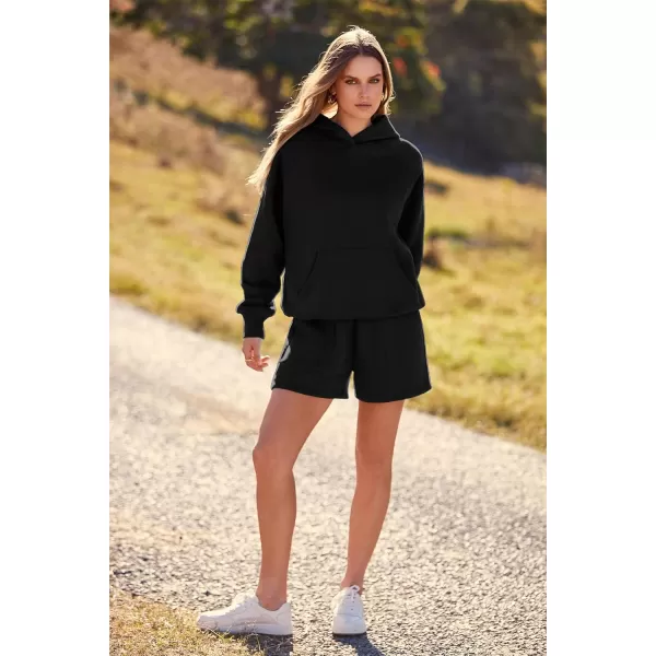 imagePRETTYGARDEN Womens 2023 Fall 2 Piece Outfits Sweatsuits Hoodie Sweatshirt And Lounge Shorts Tracksuit SetsBlack