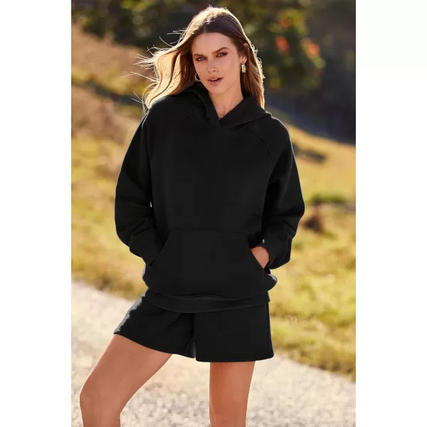 imagePRETTYGARDEN Womens 2023 Fall 2 Piece Outfits Sweatsuits Hoodie Sweatshirt And Lounge Shorts Tracksuit SetsBlack