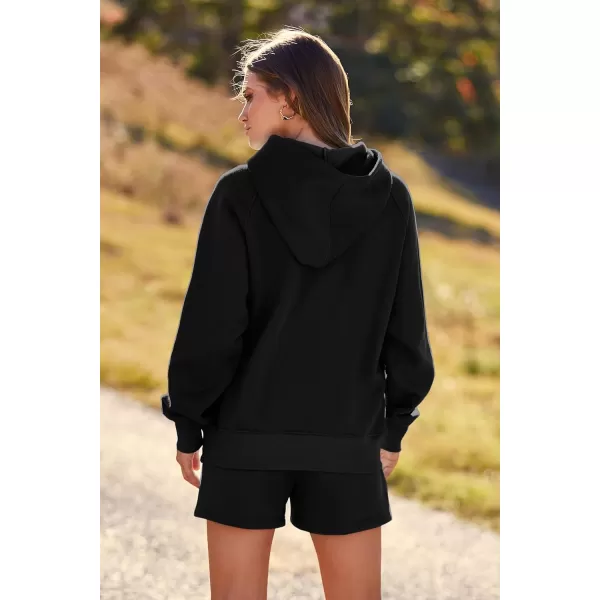 imagePRETTYGARDEN Womens 2023 Fall 2 Piece Outfits Sweatsuits Hoodie Sweatshirt And Lounge Shorts Tracksuit SetsBlack