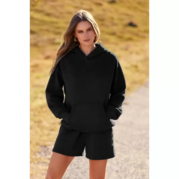 imagePRETTYGARDEN Womens 2023 Fall 2 Piece Outfits Sweatsuits Hoodie Sweatshirt And Lounge Shorts Tracksuit SetsBlack