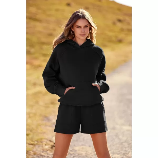 imagePRETTYGARDEN Womens 2023 Fall 2 Piece Outfits Sweatsuits Hoodie Sweatshirt And Lounge Shorts Tracksuit SetsBlack