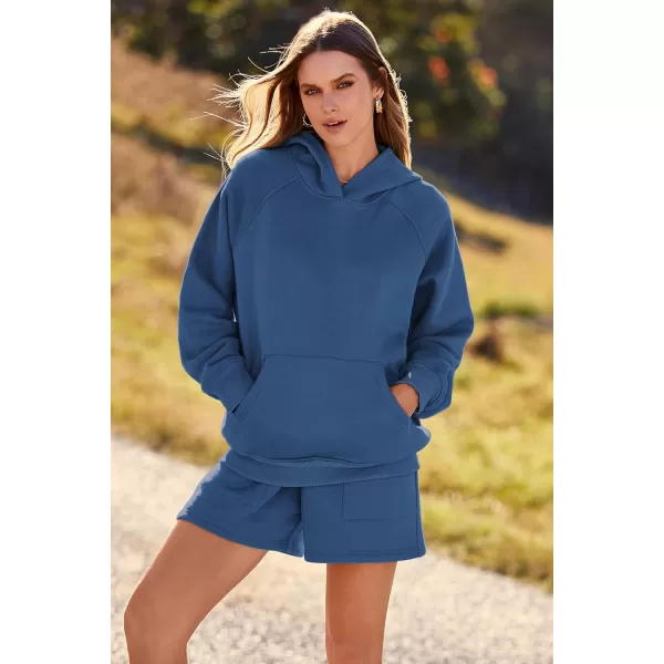 imagePRETTYGARDEN Womens 2023 Fall 2 Piece Outfits Sweatsuits Hoodie Sweatshirt And Lounge Shorts Tracksuit SetsDark Blue