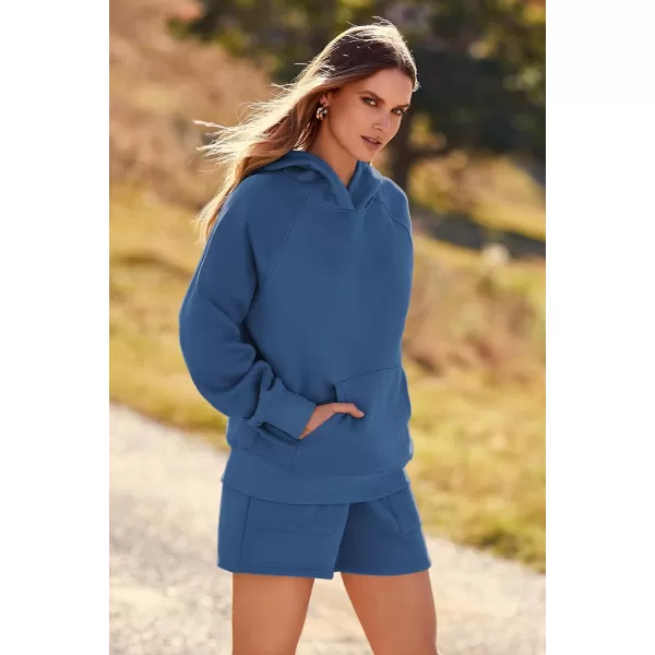 imagePRETTYGARDEN Womens 2023 Fall 2 Piece Outfits Sweatsuits Hoodie Sweatshirt And Lounge Shorts Tracksuit SetsDark Blue