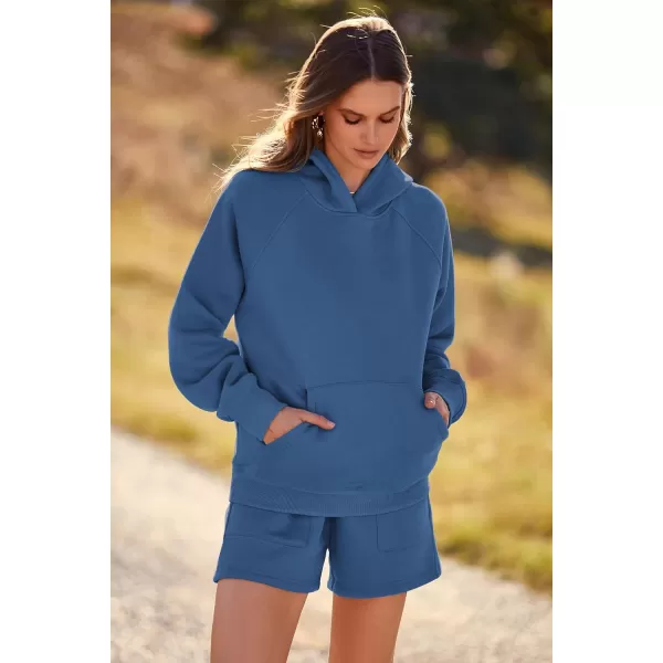 imagePRETTYGARDEN Womens 2023 Fall 2 Piece Outfits Sweatsuits Hoodie Sweatshirt And Lounge Shorts Tracksuit SetsDark Blue