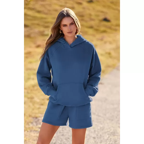imagePRETTYGARDEN Womens 2023 Fall 2 Piece Outfits Sweatsuits Hoodie Sweatshirt And Lounge Shorts Tracksuit SetsDark Blue