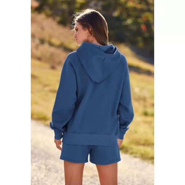 imagePRETTYGARDEN Womens 2023 Fall 2 Piece Outfits Sweatsuits Hoodie Sweatshirt And Lounge Shorts Tracksuit SetsDark Blue