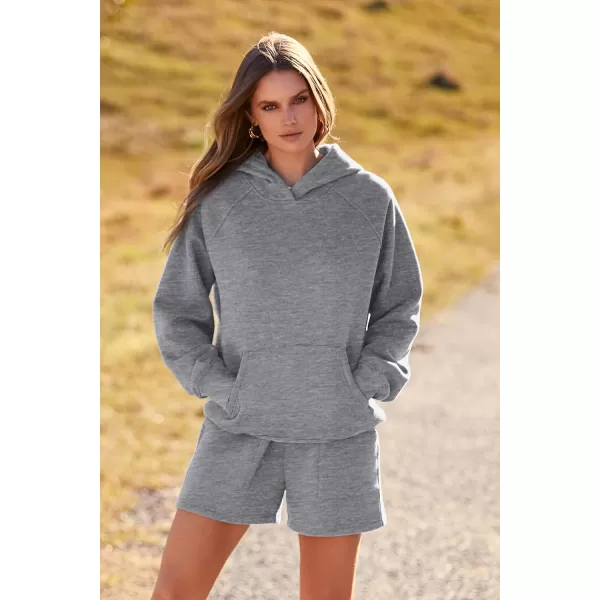 imagePRETTYGARDEN Womens 2023 Fall 2 Piece Outfits Sweatsuits Hoodie Sweatshirt And Lounge Shorts Tracksuit SetsDark Grey