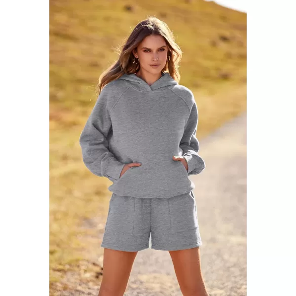 imagePRETTYGARDEN Womens 2023 Fall 2 Piece Outfits Sweatsuits Hoodie Sweatshirt And Lounge Shorts Tracksuit SetsDark Grey