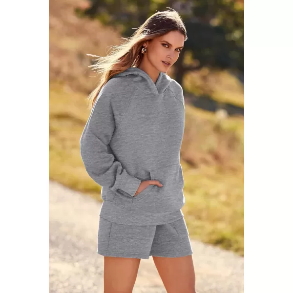 imagePRETTYGARDEN Womens 2023 Fall 2 Piece Outfits Sweatsuits Hoodie Sweatshirt And Lounge Shorts Tracksuit SetsDark Grey
