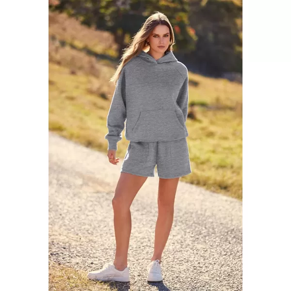 imagePRETTYGARDEN Womens 2023 Fall 2 Piece Outfits Sweatsuits Hoodie Sweatshirt And Lounge Shorts Tracksuit SetsDark Grey