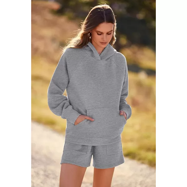 imagePRETTYGARDEN Womens 2023 Fall 2 Piece Outfits Sweatsuits Hoodie Sweatshirt And Lounge Shorts Tracksuit SetsDark Grey