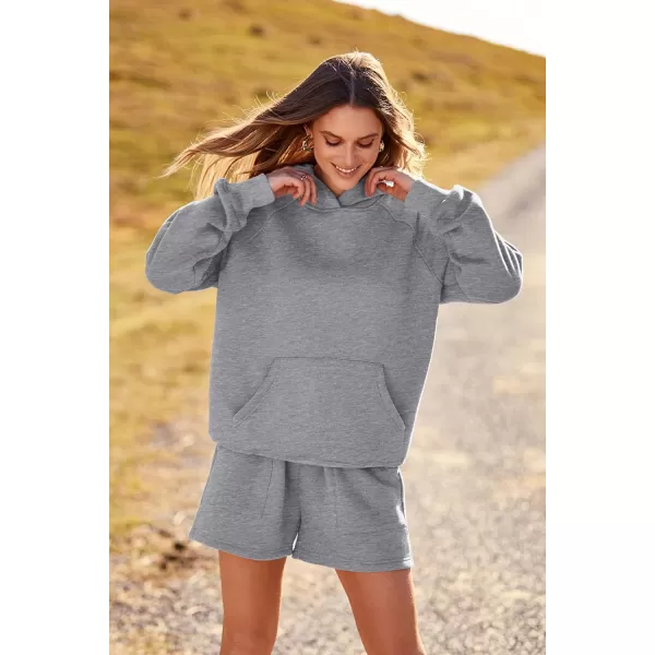 imagePRETTYGARDEN Womens 2023 Fall 2 Piece Outfits Sweatsuits Hoodie Sweatshirt And Lounge Shorts Tracksuit SetsDark Grey