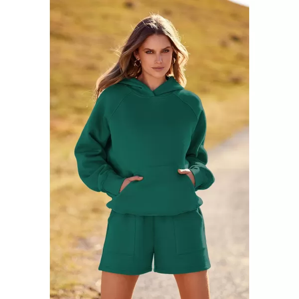 imagePRETTYGARDEN Womens 2023 Fall 2 Piece Outfits Sweatsuits Hoodie Sweatshirt And Lounge Shorts Tracksuit SetsGreen