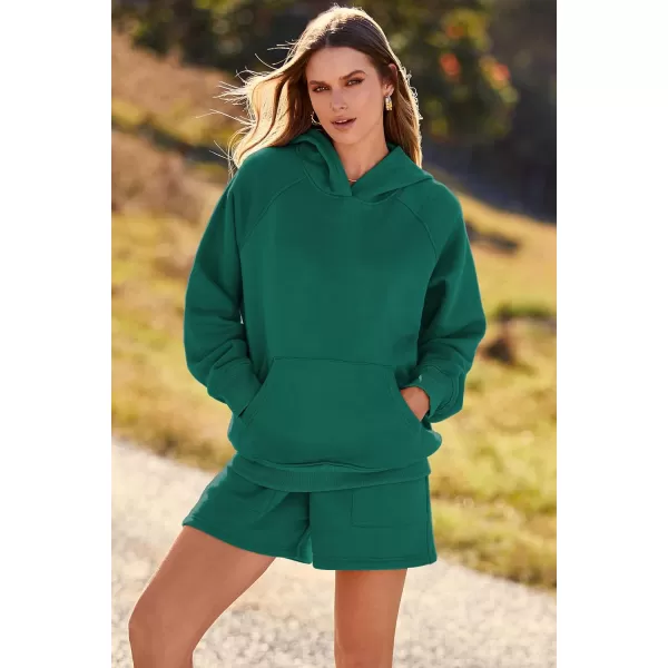 imagePRETTYGARDEN Womens 2023 Fall 2 Piece Outfits Sweatsuits Hoodie Sweatshirt And Lounge Shorts Tracksuit SetsGreen