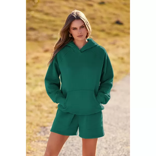 imagePRETTYGARDEN Womens 2023 Fall 2 Piece Outfits Sweatsuits Hoodie Sweatshirt And Lounge Shorts Tracksuit SetsGreen