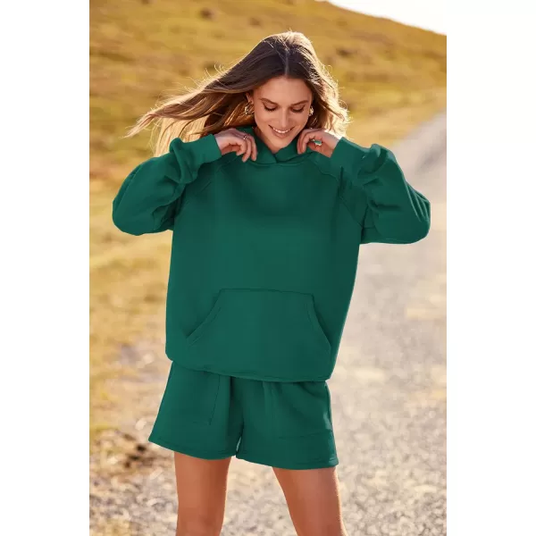imagePRETTYGARDEN Womens 2023 Fall 2 Piece Outfits Sweatsuits Hoodie Sweatshirt And Lounge Shorts Tracksuit SetsGreen