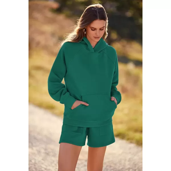 imagePRETTYGARDEN Womens 2023 Fall 2 Piece Outfits Sweatsuits Hoodie Sweatshirt And Lounge Shorts Tracksuit SetsGreen