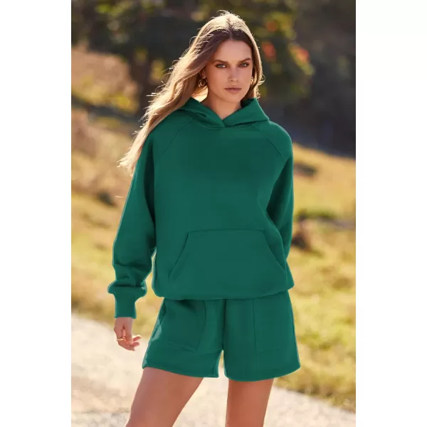 imagePRETTYGARDEN Womens 2023 Fall 2 Piece Outfits Sweatsuits Hoodie Sweatshirt And Lounge Shorts Tracksuit SetsGreen