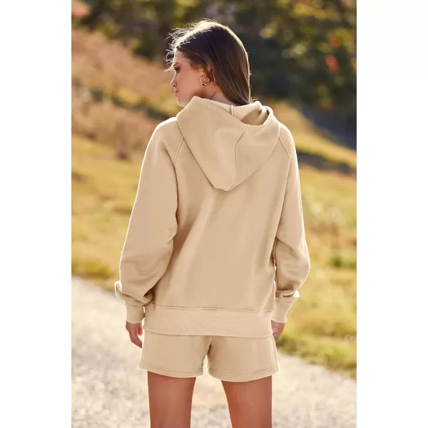 imagePRETTYGARDEN Womens 2023 Fall 2 Piece Outfits Sweatsuits Hoodie Sweatshirt And Lounge Shorts Tracksuit SetsKhaki