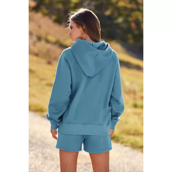 imagePRETTYGARDEN Womens 2023 Fall 2 Piece Outfits Sweatsuits Hoodie Sweatshirt And Lounge Shorts Tracksuit SetsLake Blue