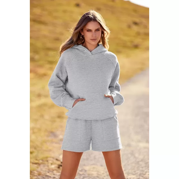 imagePRETTYGARDEN Womens 2023 Fall 2 Piece Outfits Sweatsuits Hoodie Sweatshirt And Lounge Shorts Tracksuit SetsLight Grey