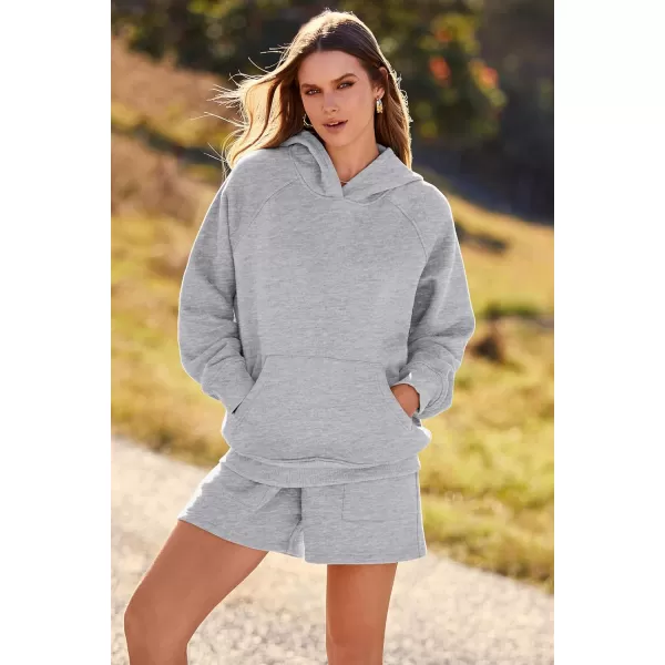 imagePRETTYGARDEN Womens 2023 Fall 2 Piece Outfits Sweatsuits Hoodie Sweatshirt And Lounge Shorts Tracksuit SetsLight Grey