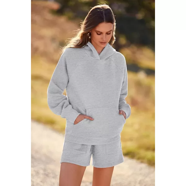 imagePRETTYGARDEN Womens 2023 Fall 2 Piece Outfits Sweatsuits Hoodie Sweatshirt And Lounge Shorts Tracksuit SetsLight Grey