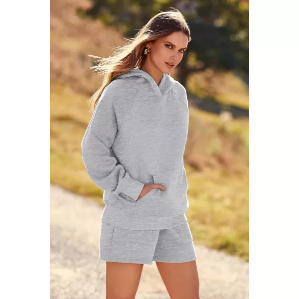 imagePRETTYGARDEN Womens 2023 Fall 2 Piece Outfits Sweatsuits Hoodie Sweatshirt And Lounge Shorts Tracksuit SetsLight Grey