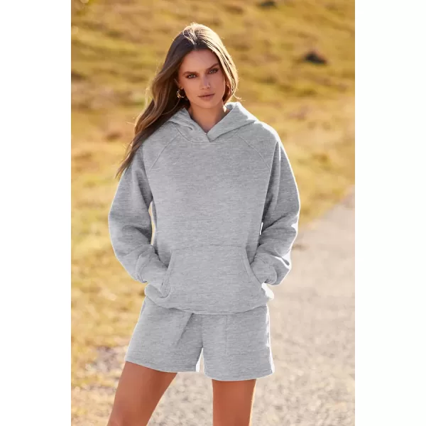 imagePRETTYGARDEN Womens 2023 Fall 2 Piece Outfits Sweatsuits Hoodie Sweatshirt And Lounge Shorts Tracksuit SetsLight Grey