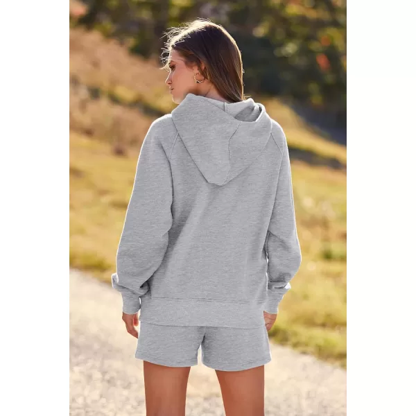 imagePRETTYGARDEN Womens 2023 Fall 2 Piece Outfits Sweatsuits Hoodie Sweatshirt And Lounge Shorts Tracksuit SetsLight Grey