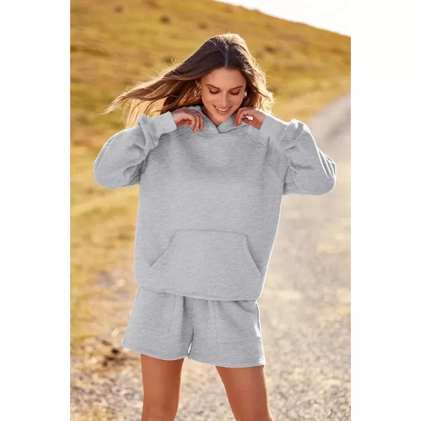 imagePRETTYGARDEN Womens 2023 Fall 2 Piece Outfits Sweatsuits Hoodie Sweatshirt And Lounge Shorts Tracksuit SetsLight Grey
