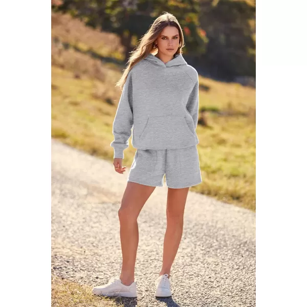 imagePRETTYGARDEN Womens 2023 Fall 2 Piece Outfits Sweatsuits Hoodie Sweatshirt And Lounge Shorts Tracksuit SetsLight Grey