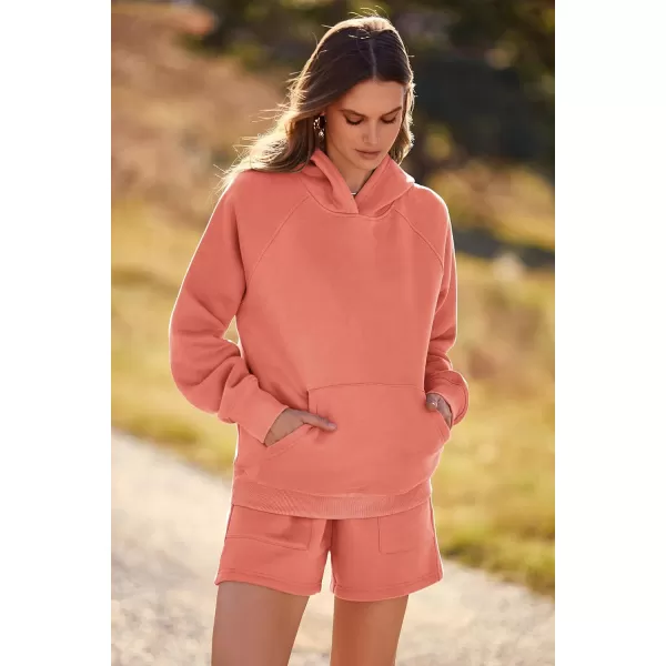 imagePRETTYGARDEN Womens 2023 Fall 2 Piece Outfits Sweatsuits Hoodie Sweatshirt And Lounge Shorts Tracksuit SetsOrange Red