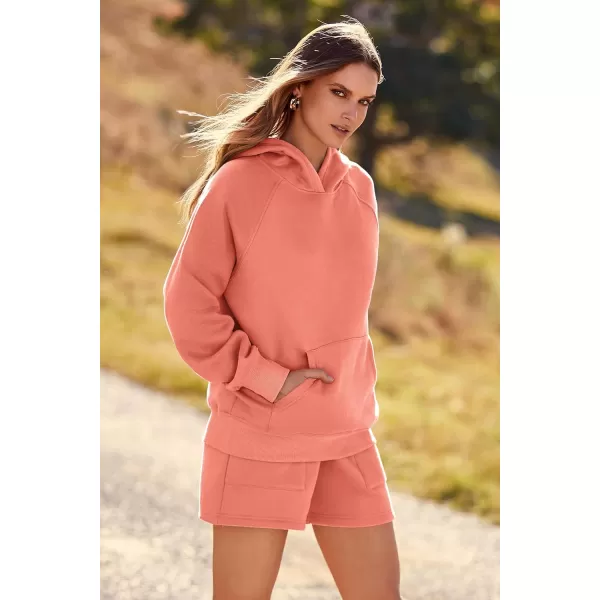 imagePRETTYGARDEN Womens 2023 Fall 2 Piece Outfits Sweatsuits Hoodie Sweatshirt And Lounge Shorts Tracksuit SetsOrange Red