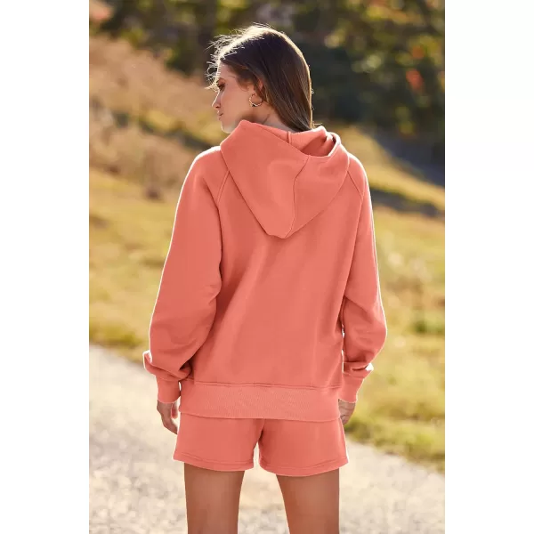 imagePRETTYGARDEN Womens 2023 Fall 2 Piece Outfits Sweatsuits Hoodie Sweatshirt And Lounge Shorts Tracksuit SetsOrange Red