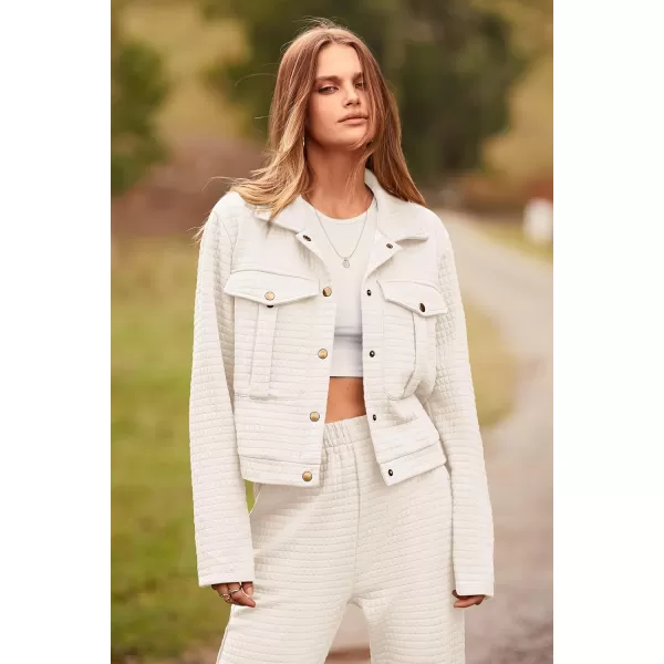 imagePRETTYGARDEN Womens 2023 Fall 2 Piece Outfits Tracksuit Long Sleeve Button Down Shacket Jacket Pockets Long Pants Casual SetBeige