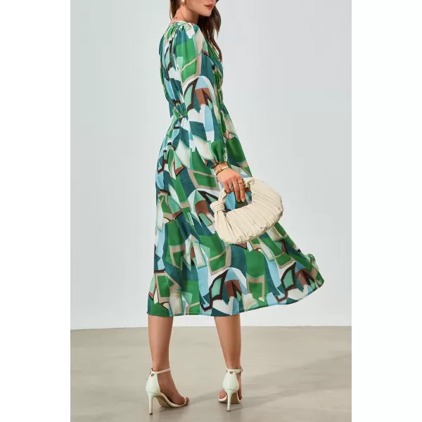 imagePRETTYGARDEN Womens 2023 Fall Boho Maxi Dress Casual Long Sleeve V Neck Printed Beach Long Flowy DressesGreen