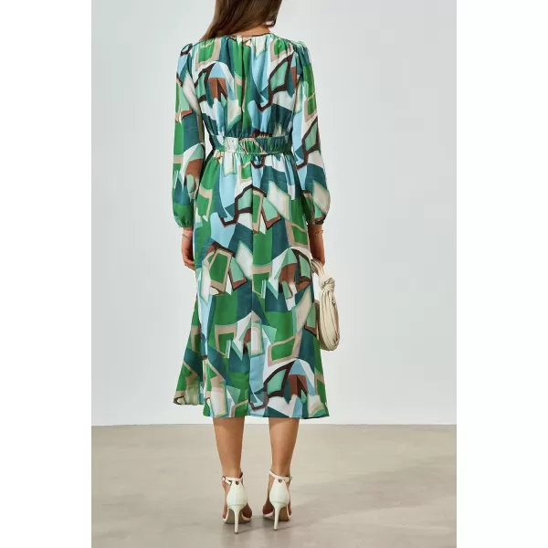 imagePRETTYGARDEN Womens 2023 Fall Boho Maxi Dress Casual Long Sleeve V Neck Printed Beach Long Flowy DressesGreen