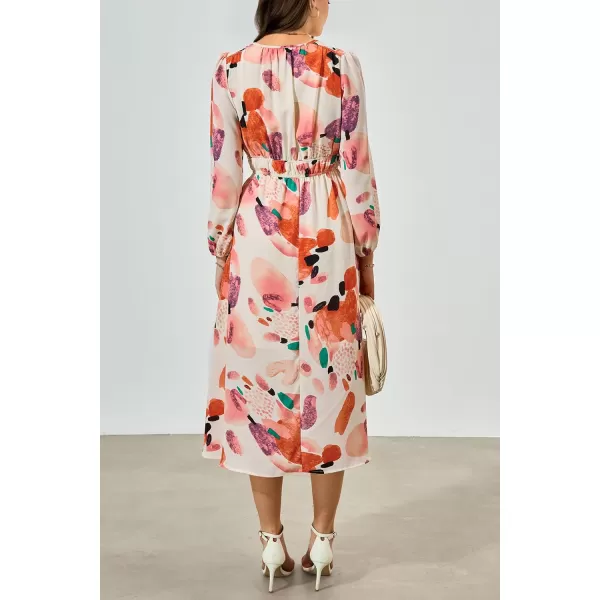 imagePRETTYGARDEN Womens 2023 Fall Boho Maxi Dress Casual Long Sleeve V Neck Printed Beach Long Flowy DressesOrange Watercolour