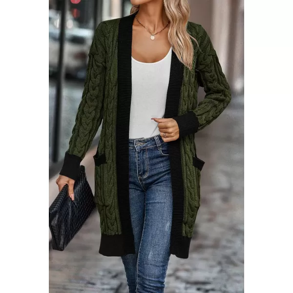 imagePRETTYGARDEN Womens 2023 Fall Cable Knit Cardigan Sweaters Casual Long Sleeve Open Front Loose Outerwear CoatsArmy Green