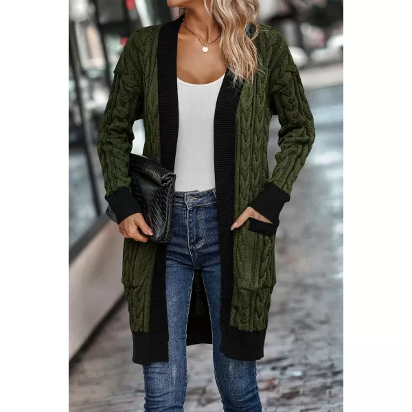 imagePRETTYGARDEN Womens 2023 Fall Cable Knit Cardigan Sweaters Casual Long Sleeve Open Front Loose Outerwear CoatsArmy Green
